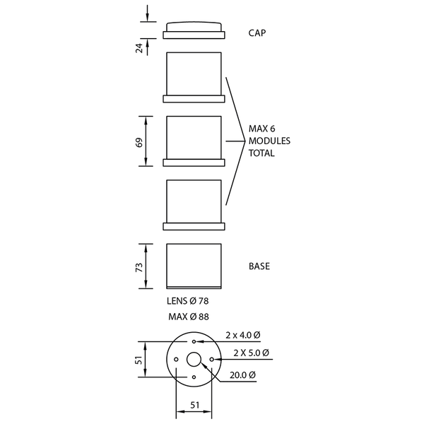 deegee SA Stacker IP65 Flashing LED Module 115-230Vuc 93mm x 78mm dia. Red - Image 2