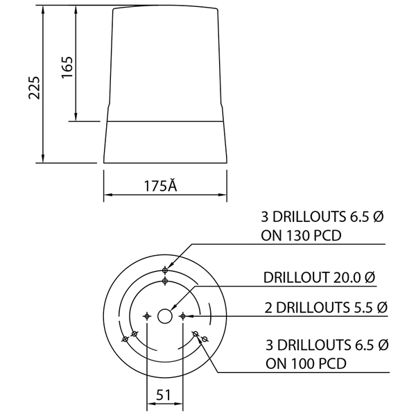 deegee XFH IP65 Xenon Strobe DH Beacon 24J 115Vac White Base 225mm x 175mm dia. White - Image 2