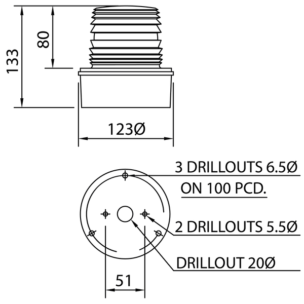 deegee XFL IP65 Xenon Strobe Double Flash Beacon 12Vuc White Base 133mm x 123mm dia. Red - Image 2