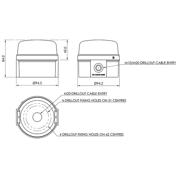 deegee PSC IP69K High-Intensity LED Beacon 12-36Vdc White Base 85mm x 94mm dia. Clear - Image 2