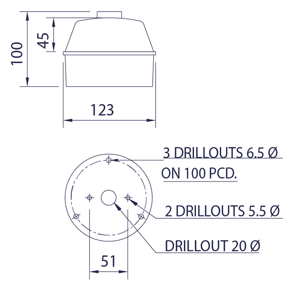 deegee ISB-R IP54 LED Sounder & Beacon 12-36Vdc White Base 100mm x 123mm dia. Red - Image 2