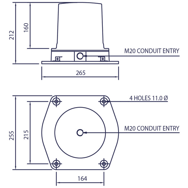 deegee RFJ IP65 Rotating Mirror Beacon 12-48Vdc White Base 212mm x 255mm x 265mm Amber - Image 2