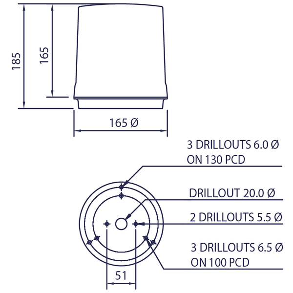 deegee RFK IP65 Rotating Mirror Beacon 115-230Vuc White Base 185mm x 165mm dia. Green - Image 2