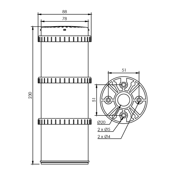 deegee SA Stacker IP65 Beacon 24-230Vac Black Base 235mm x 78mm dia. Red / Green - Image 2